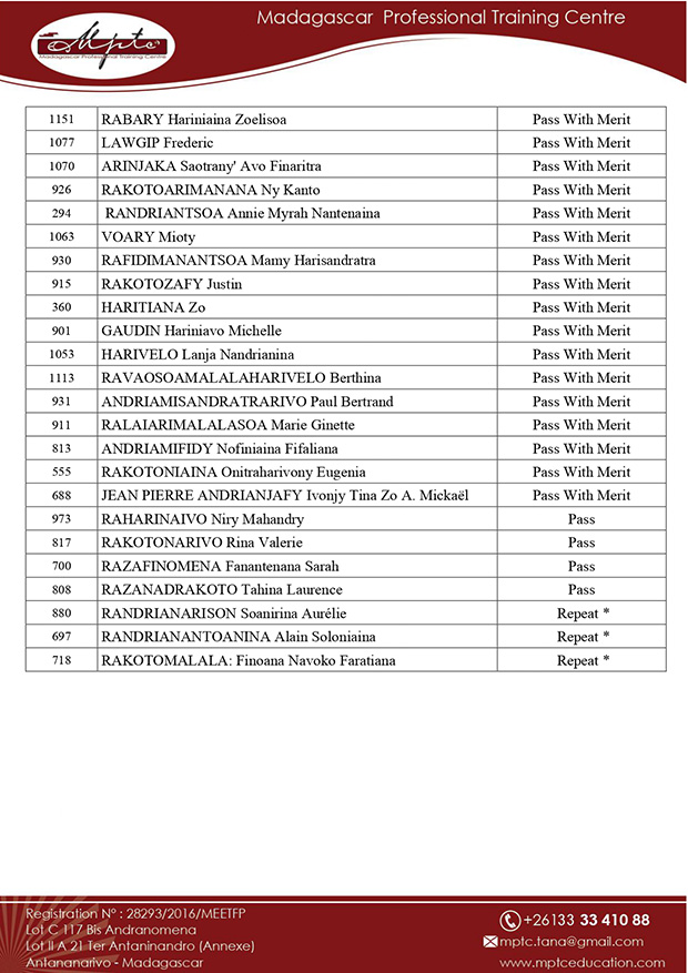 MPTC FINAL RESULTS