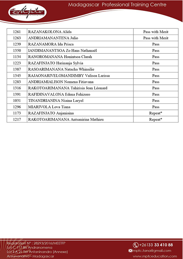 MPTC FINAL RESULTS